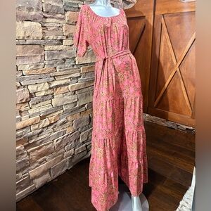 Smith & Queen Floral Pink and Brown Maxi Dress Size Large